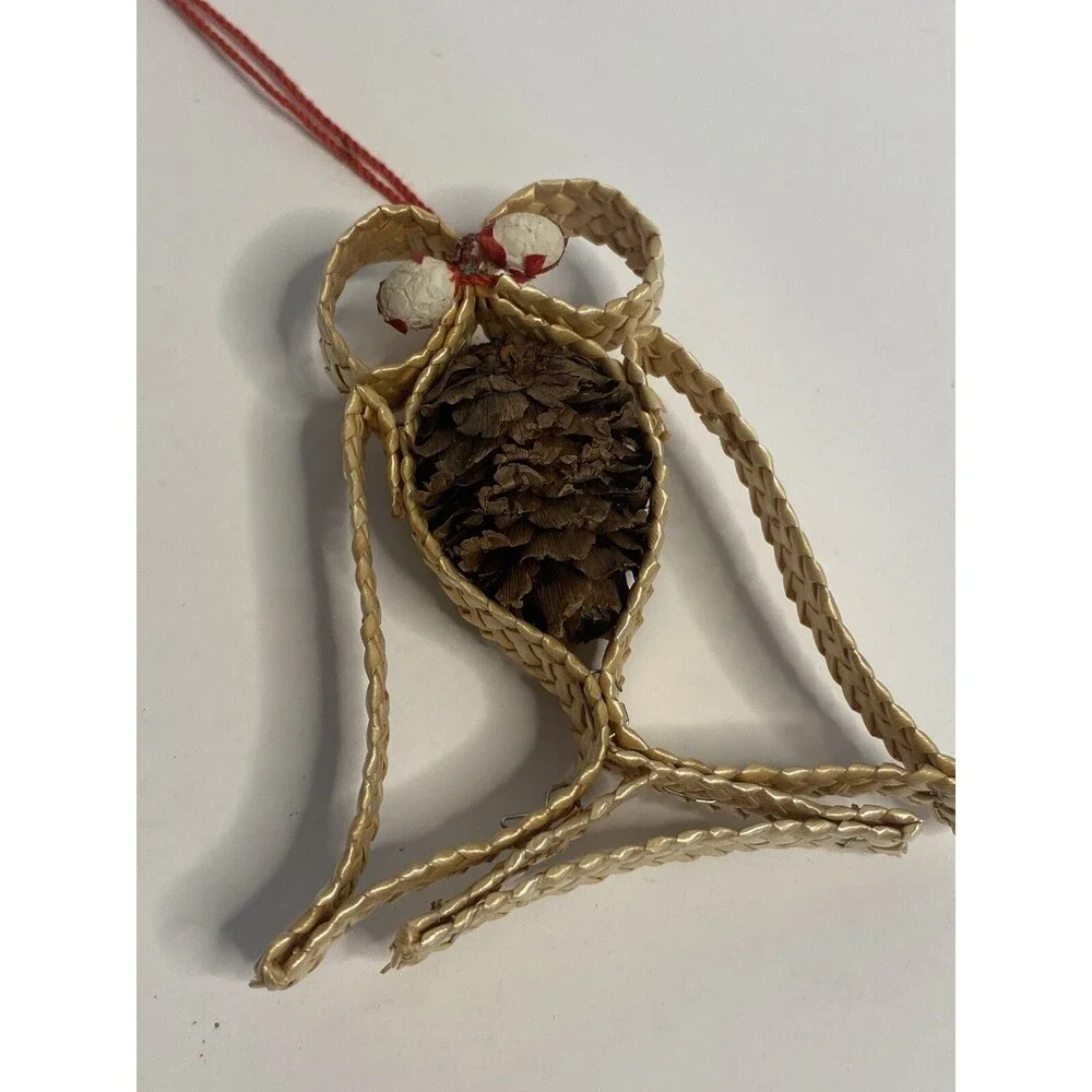 DENMARK Vintage Christmas Ornament Straw Wicker Braided Angel Santa Holiday Tree